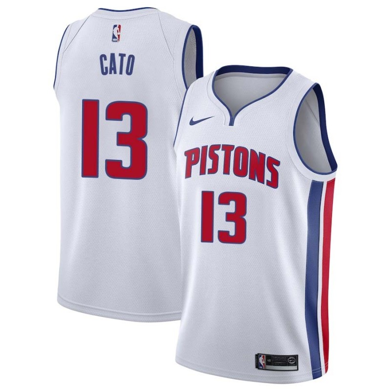 White Kelvin Cato Pistons #13 Twill Basketball Jersey FREE SHIPPING