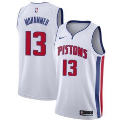 White Nazr Mohammed Pistons #13 Twill Basketball Jersey FREE SHIPPING