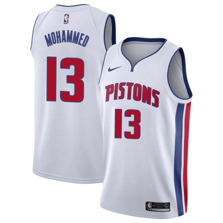 White Nazr Mohammed Pistons #13 Twill Basketball Jersey FREE SHIPPING