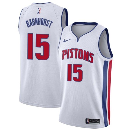 White Leo Barnhorst Pistons #15 Twill Basketball Jersey FREE SHIPPING