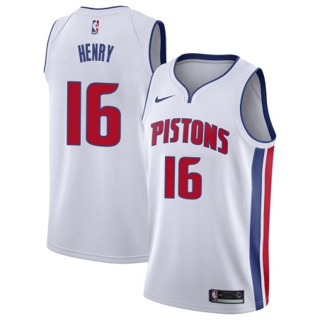 White Bill Henry Pistons #16 Twill Basketball Jersey FREE SHIPPING