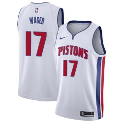 White Clint Wager Pistons #17 Twill Basketball Jersey FREE SHIPPING