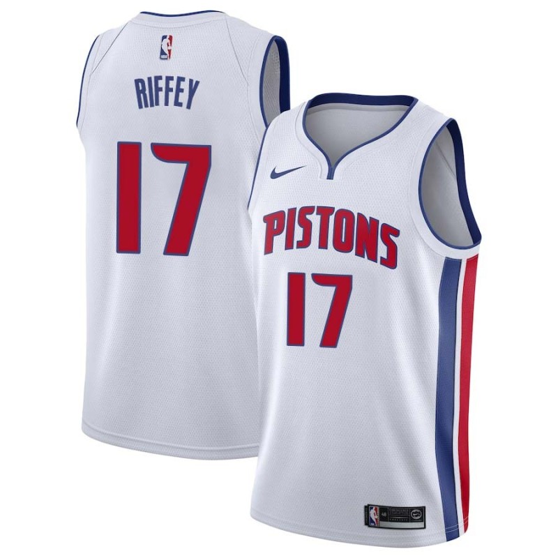 White Jim Riffey Pistons #17 Twill Basketball Jersey FREE SHIPPING