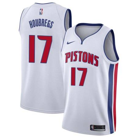 White Bob Houbregs Pistons #17 Twill Basketball Jersey FREE SHIPPING