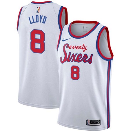 White Classic Earl Lloyd Twill Basketball Jersey -76ers #8 Lloyd Twill Jerseys, FREE SHIPPING