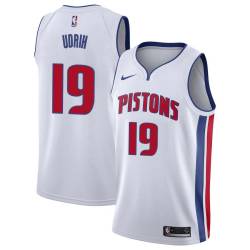 White Beno Udrih Pistons #19 Twill Basketball Jersey FREE SHIPPING