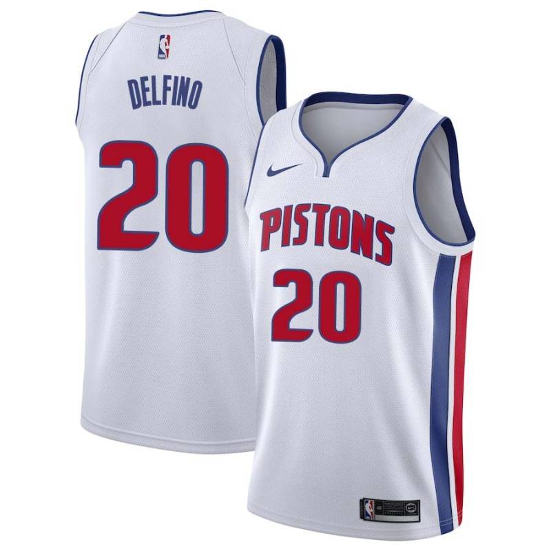 White Carlos Delfino Pistons #20 Twill Basketball Jersey FREE SHIPPING