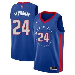 2020-21City Larry Staverman Pistons #24 Twill Basketball Jersey FREE SHIPPING