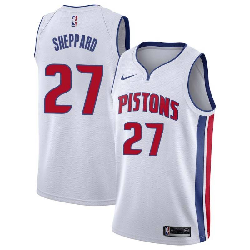 White Steve Sheppard Pistons #27 Twill Basketball Jersey FREE SHIPPING