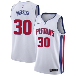 White Jud Buechler Pistons #30 Twill Basketball Jersey FREE SHIPPING