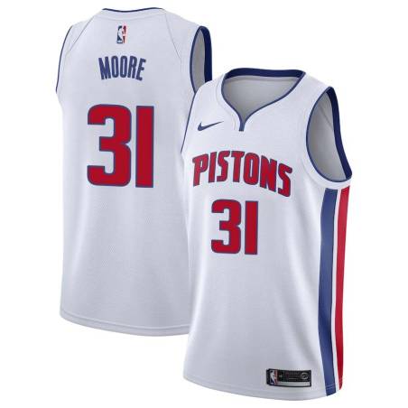 White Mikki Moore Pistons #31 Twill Basketball Jersey FREE SHIPPING