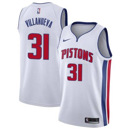 White Charlie Villanueva Pistons #31 Twill Basketball Jersey FREE SHIPPING