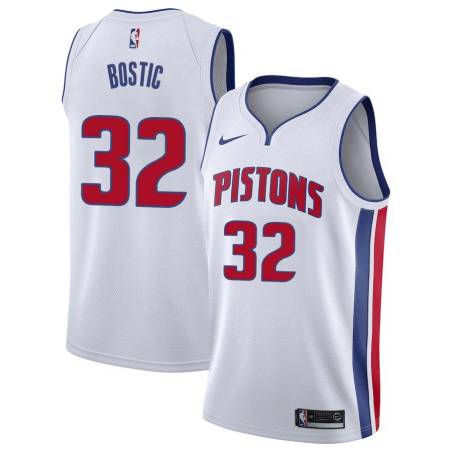 White Jim Bostic Pistons #32 Twill Basketball Jersey FREE SHIPPING