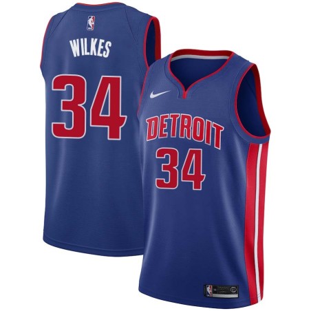 Blue James Wilkes Pistons #34 Twill Basketball Jersey FREE SHIPPING