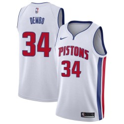 White Fennis Dembo Pistons #34 Twill Basketball Jersey FREE SHIPPING