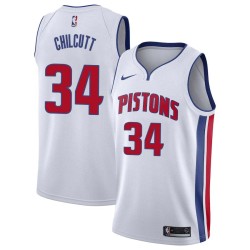 White Pete Chilcutt Pistons #34 Twill Basketball Jersey FREE SHIPPING