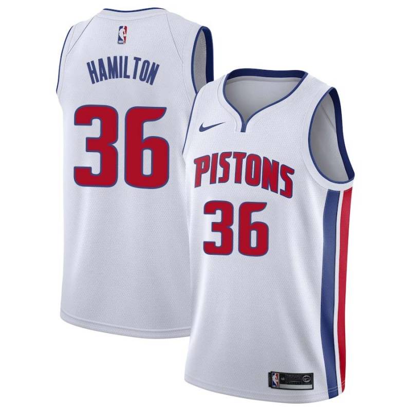 White Ralph Hamilton Pistons #36 Twill Basketball Jersey FREE SHIPPING