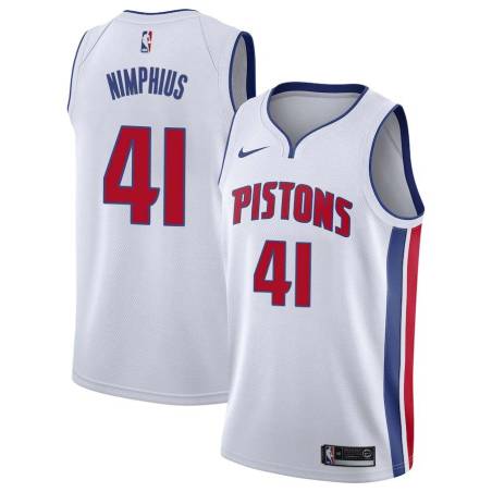 White Kurt Nimphius Pistons #41 Twill Basketball Jersey FREE SHIPPING