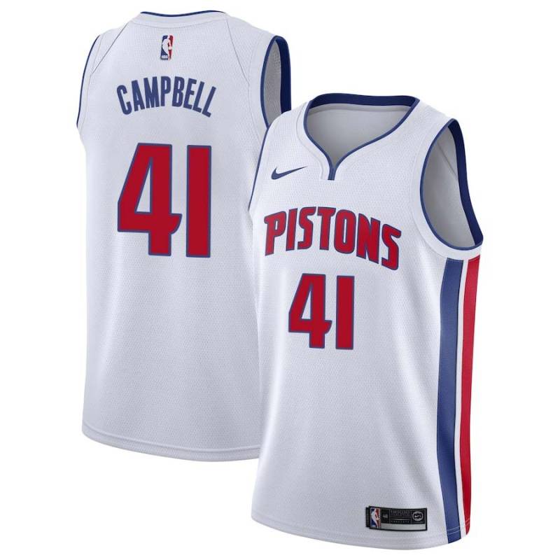 White Elden Campbell Pistons #41 Twill Basketball Jersey FREE SHIPPING