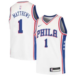 White Wes Matthews Twill Basketball Jersey -76ers #1 Matthews Twill Jerseys, FREE SHIPPING