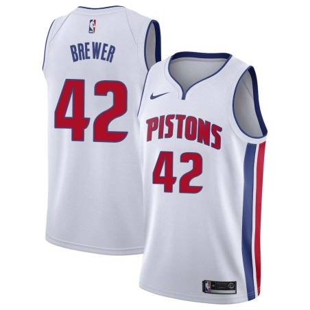 White Jim Brewer Pistons #42 Twill Basketball Jersey FREE SHIPPING