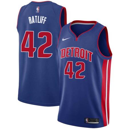 Blue Theo Ratliff Pistons #42 Twill Basketball Jersey FREE SHIPPING