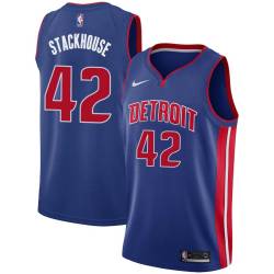 Blue Jerry Stackhouse Pistons #42 Twill Basketball Jersey FREE SHIPPING