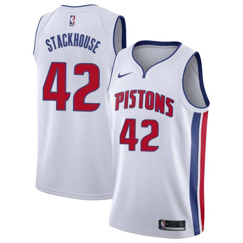 White Jerry Stackhouse Pistons #42 Twill Basketball Jersey FREE SHIPPING