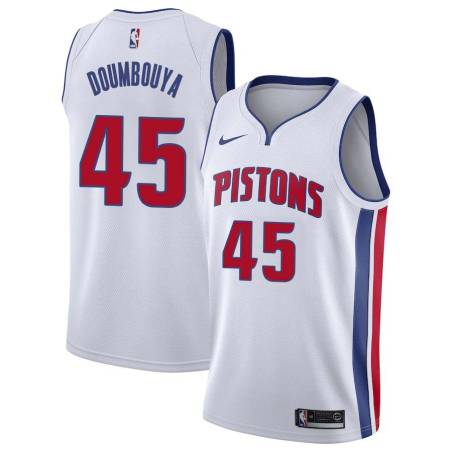 White Sekou Doumbouya Pistons #45 Twill Basketball Jersey FREE SHIPPING