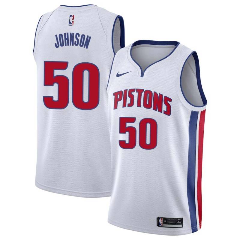 White Lee Johnson Pistons #50 Twill Basketball Jersey FREE SHIPPING