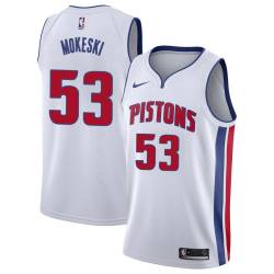 White Paul Mokeski Pistons #53 Twill Basketball Jersey FREE SHIPPING