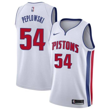 White Mike Peplowski Pistons #54 Twill Basketball Jersey FREE SHIPPING