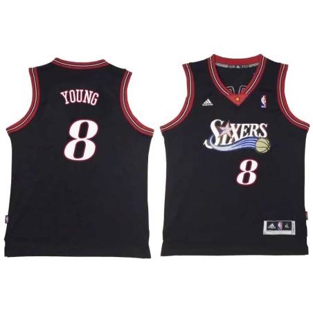 Black Throwback Michael Young Twill Basketball Jersey -76ers #8 Young Twill Jerseys, FREE SHIPPING