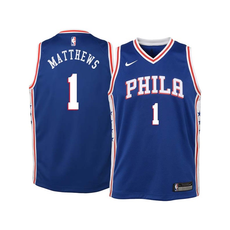 Blue Wes Matthews Twill Basketball Jersey -76ers #1 Matthews Twill Jerseys, FREE SHIPPING