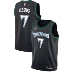 Black_Throwback Ramon Sessions Twill Basketball Jersey -Timberwolves #7 Sessions Twill Jerseys, FREE SHIPPING