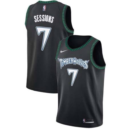 Black_Throwback Ramon Sessions Twill Basketball Jersey -Timberwolves #7 Sessions Twill Jerseys, FREE SHIPPING