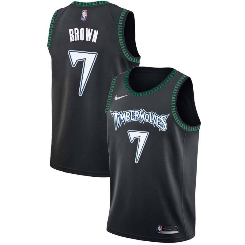 Black_Throwback Lorenzo Brown Twill Basketball Jersey -Timberwolves #7 Brown Twill Jerseys, FREE SHIPPING