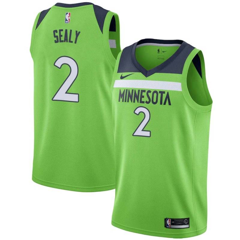 Green Malik Sealy Twill Basketball Jersey -Timberwolves #2 Sealy Twill Jerseys, FREE SHIPPING