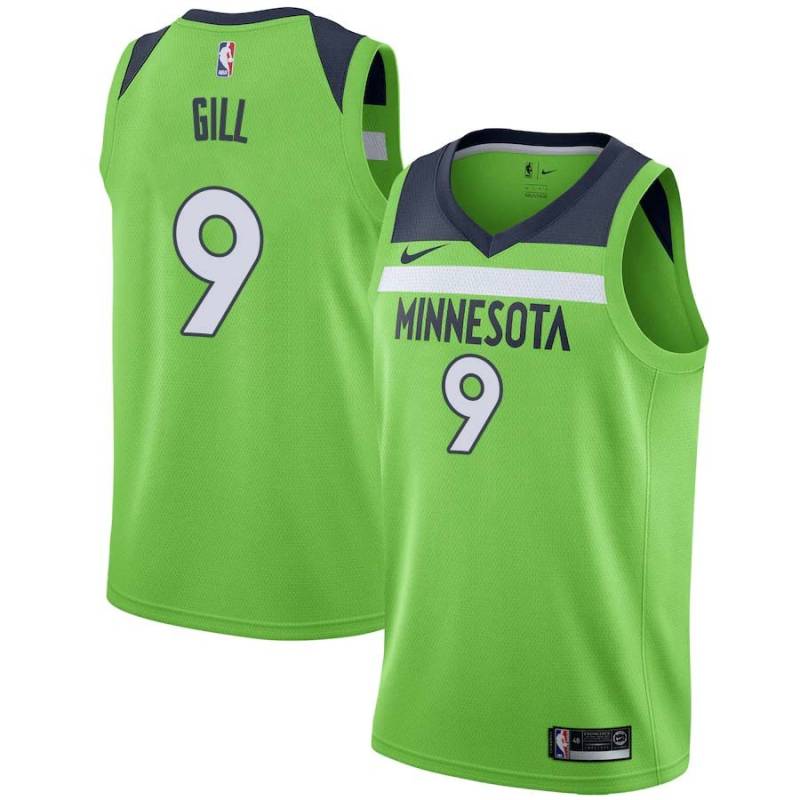 Green Kendall Gill Twill Basketball Jersey -Timberwolves #9 Gill Twill Jerseys, FREE SHIPPING