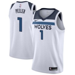 White Anthony Peeler Twill Basketball Jersey -Timberwolves #1 Peeler Twill Jerseys, FREE SHIPPING