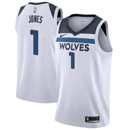 White Tyus Jones Twill Basketball Jersey -Timberwolves #1 Jones Twill Jerseys, FREE SHIPPING