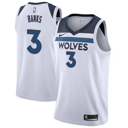 White Marcus Banks Twill Basketball Jersey -Timberwolves #3 Banks Twill Jerseys, FREE SHIPPING