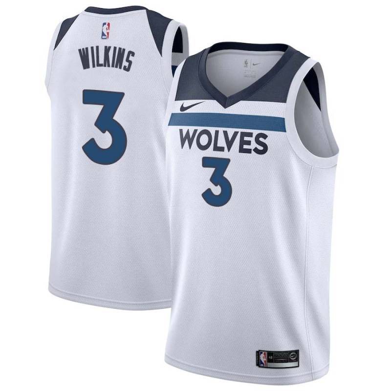 White Damien Wilkins Twill Basketball Jersey -Timberwolves #3 Wilkins Twill Jerseys, FREE SHIPPING