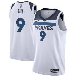 White Kendall Gill Twill Basketball Jersey -Timberwolves #9 Gill Twill Jerseys, FREE SHIPPING