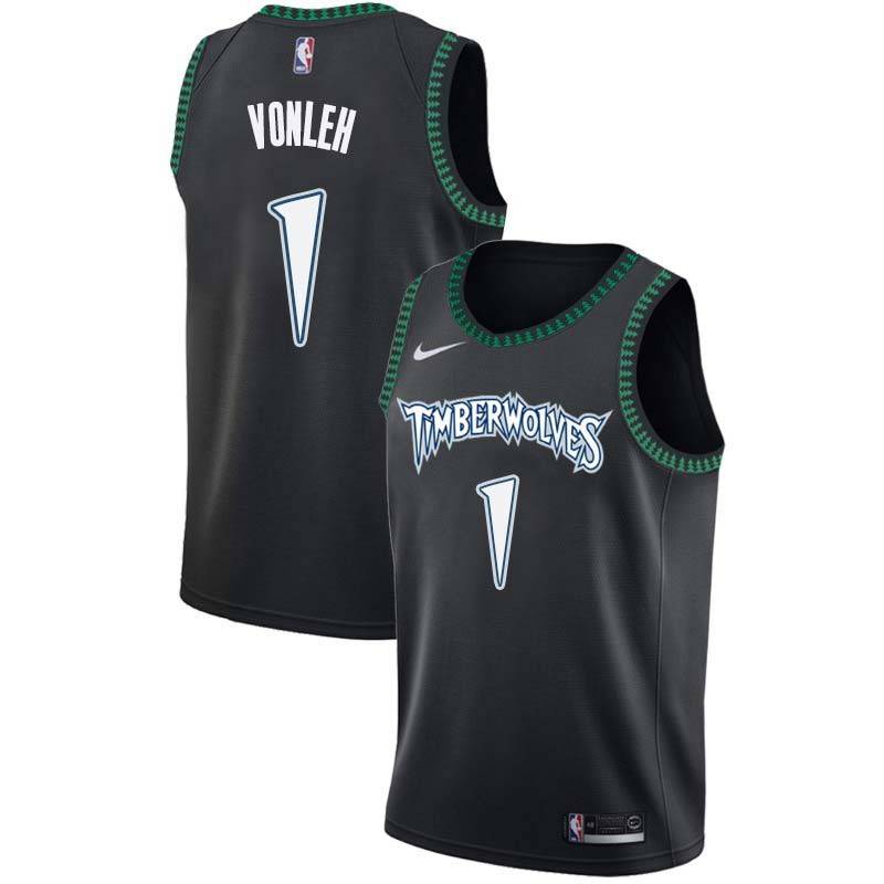 Black_Throwback Noah Vonleh Timberwolves #1 Twill Basketball Jersey FREE SHIPPING