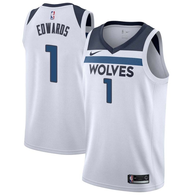 White Anthony Edwards Timberwolves #1 Twill Basketball Jersey FREE SHIPPING