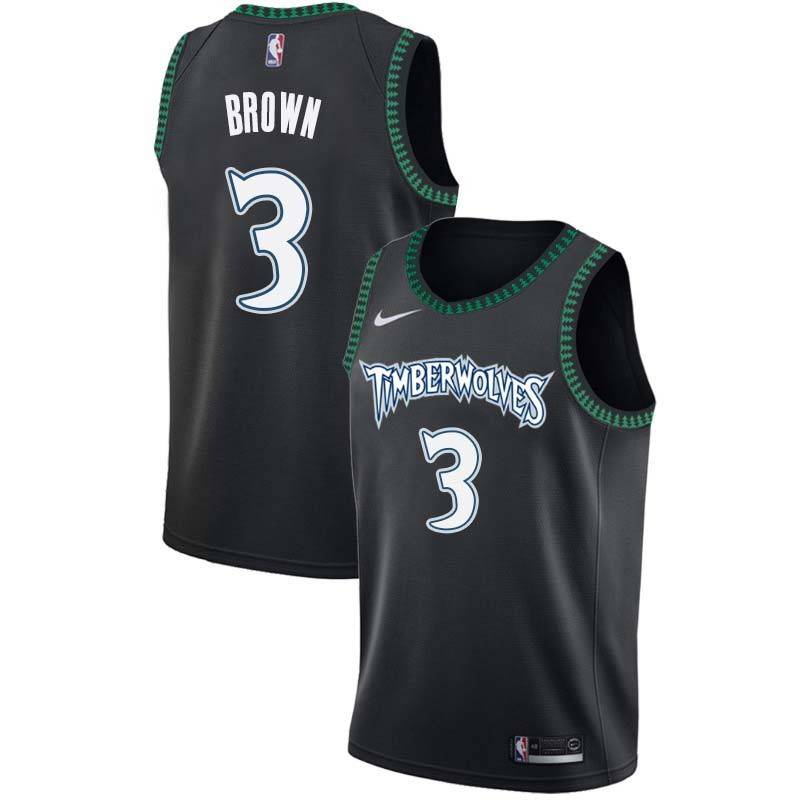 Black_Throwback Anthony Brown Timberwolves #3 Twill Basketball Jersey FREE SHIPPING