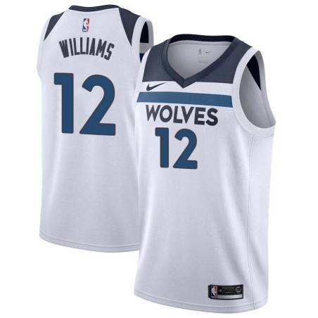 White CJ Williams Timberwolves #12 Twill Basketball Jersey FREE SHIPPING