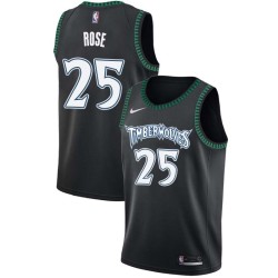 Black_Throwback Derrick Rose Timberwolves #25 Twill Basketball Jersey FREE SHIPPING