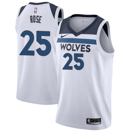 White Derrick Rose Timberwolves #25 Twill Basketball Jersey FREE SHIPPING